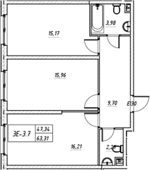 2-комнатная квартира 63.31 м², 7/17 эт., Комплекс апартаментов «Zoom на Неве»